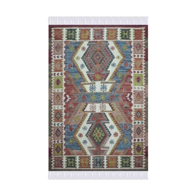 Tapis rectangulaire en coton et laine motifs kilim 140 x 200 cm
