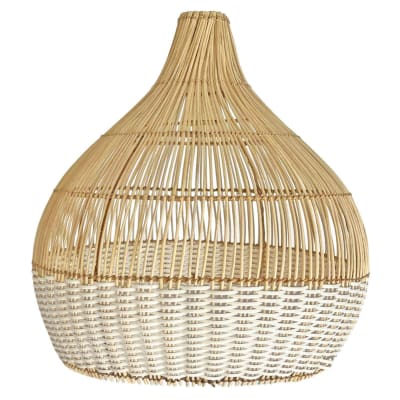 Lampe suspendue en rotin avec détails blancs d.40 cm