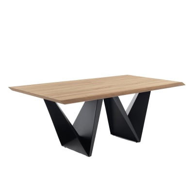 Table fixe finition frêne et effet bois, h.76 x p.100 x l.200 cm