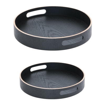 Set de 2 plateaux ronds 35.5 cm et 40,5 cm   en bois noir