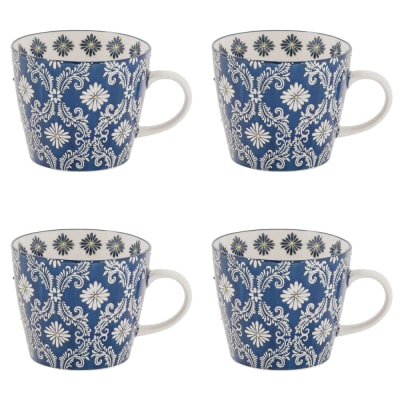 Coffret de 4 tasses  36 cl bleues en grès