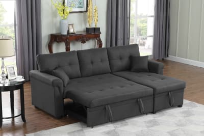 Canapé d'angle droit convertible 4 places en tissu gris foncé