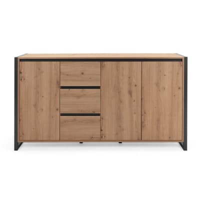 Buffet bas 3 portes 3 tiroirs l160 cm - décor bois clair