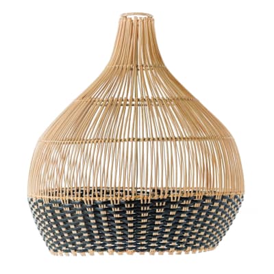Lampe suspendue en rotin avec détails noirs d.40 cm