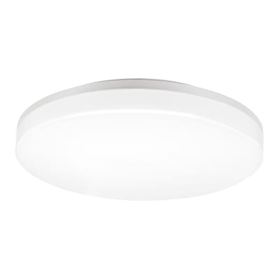 Plafonnier rond à LED blanches adapté à un usage extérieur.