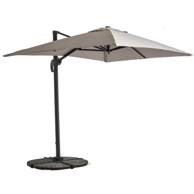 Parasol déporté inclinable et rotatif 2x3 m et 4 dalles lestées taupe