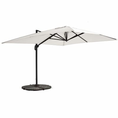 Parasol déporté 3x4m blanc inclinable rotatif + 4 dalles lestées