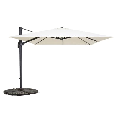 Parasol déporté inclinable et rotatif 3x3m  et 4 dalles lestées blanc