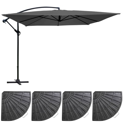 Parasol déporté 3x3m et 4 dalles à lestées gris