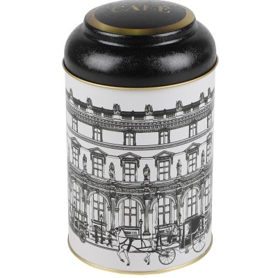 Boîte à café en métal noir, blanc et doré