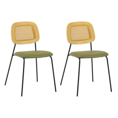 Lot de 2 chaises de repas en simili cuir et bois vert