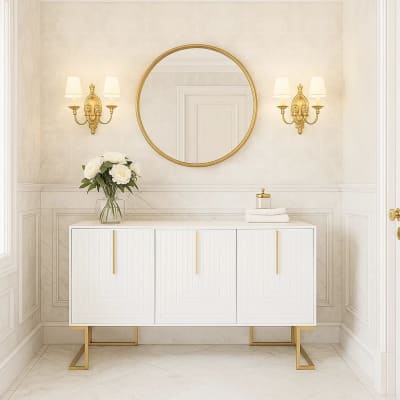 Meuble de salle de bain blanc à 3 portes avec pieds dorés design