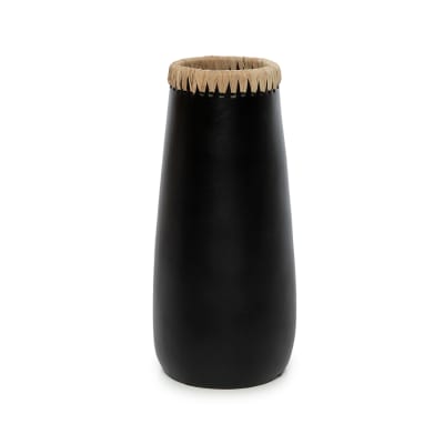 Vase terre cuite et raphia noir et marron 14x14x31cm