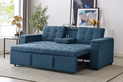 Canapé convertible 3 places en tissu bleu pétrole