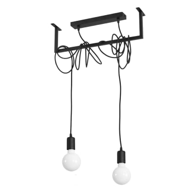 Lustre tissu/acier noir h 150 cm