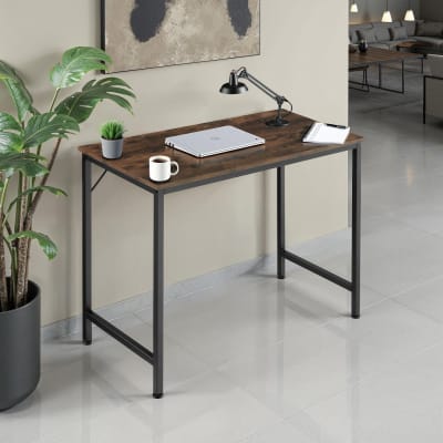 Bureau style industriel en panneau aggloméré bois foncé