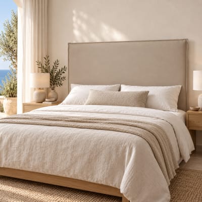 Tête de lit rembourrée unie beige, lit 105 cm, 115x120 cm
