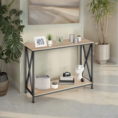Table console style industriel 100 x 35 x 80,5 cm bois clair
