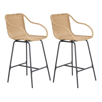 Lot de chaises de bar et d'ilot  en métal et assise rotin 65cm