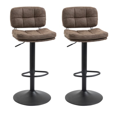 Lot de 2 tabourets de bar vintage capitonné marron effet vieilli