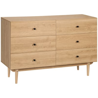 Commode vintage 6 tiroirs piètement bois de pin marron clair