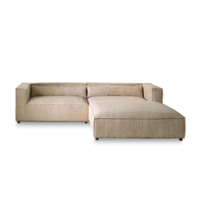 Canapé d'angle droit 4 places en velours côtelé beige