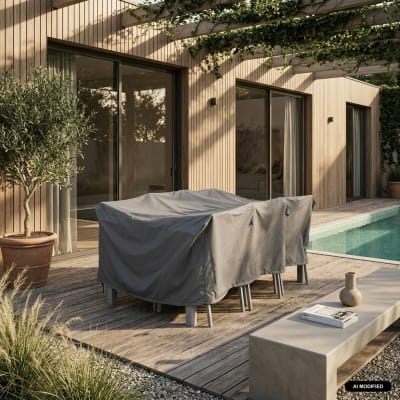 Housse de protection grise pour table de jardin 175cm par 124cm