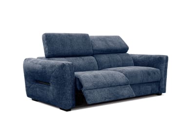 Canapé 3 places avec une relax électrique à gauche tissu bleu foncé