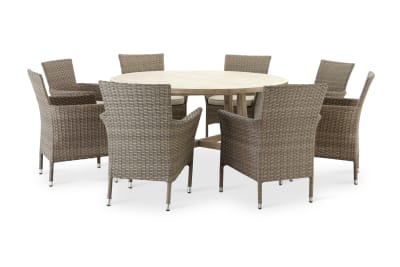 Ensemble jardin table ronde  bois 150 et 8 chaises