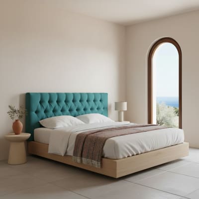 Tête de lit basse matelassée turquoise, lit 150 cm, 160x60 cm
