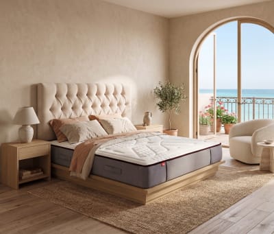 Tête de lit rembourrée basse matelassée beige, lit 140 cm, 150x60 cm