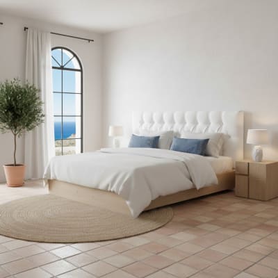 Tête de lit rembourrée basse matelassée blanche, lit 90 cm, 100x60 cm