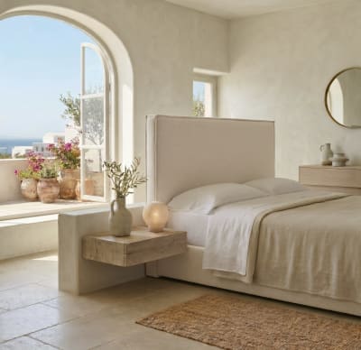 Tête de lit aux lignes droites beige, lit 150 cm, 160x120 cm