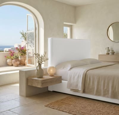 Tête de lit aux lignes droites blanche, lit 160 cm, 170x120 cm