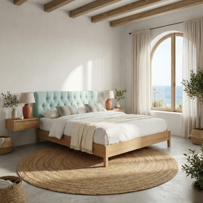 Tête de lit basse matelassée vert d'eau, lit 105 cm, 115x60 cm