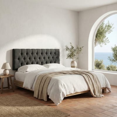 Tête de lit basse matelassée anthracite, lit 180 cm, 190x60 cm