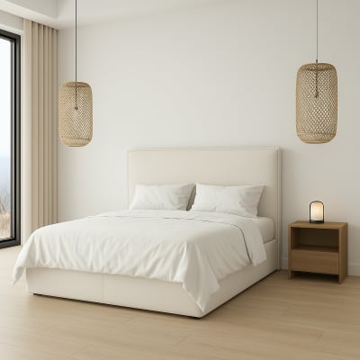 Tête de lit aux lignes droites blanche, lit 150 cm, 160x120 cm