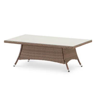 Table basse de porche en aluminium et rotin synthétique 140x80x46cm