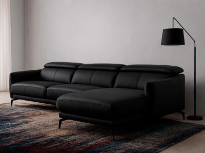 Canapé méridienne en cuir et acier noir
