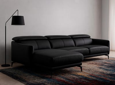 Canapé méridienne en cuir et acier noir 5 places