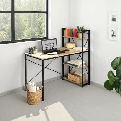 Bureau style industriel étagère en panneau aggloméré bois clair