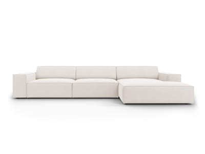 Canapé d'angle 4 places en tissu structuré beige clair