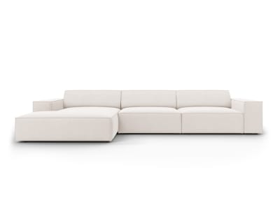 Canapé d'angle 4 places en tissu structuré beige clair