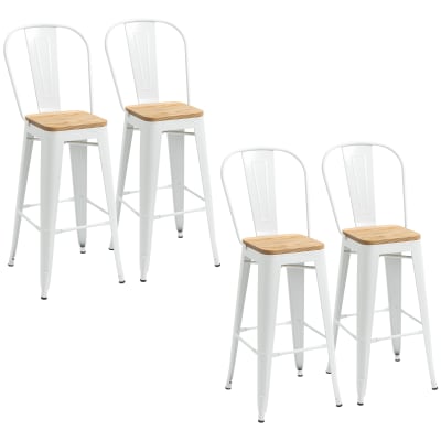 Lot de 4 tabourets de bar industriel acier crème bois d'orme