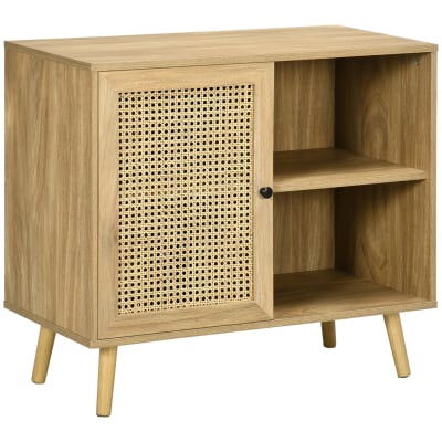 Buffet style bohème porte étagère 2 niches aspect bois manguier rotin