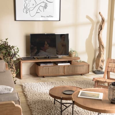 Meuble tv modulable 2 tiroirs en bois teck recyclé l140