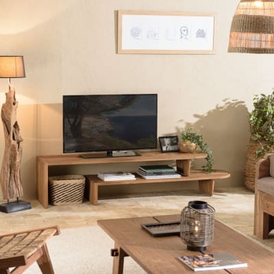 Meuble tv modulable en bois de teck recyclé naturel l160
