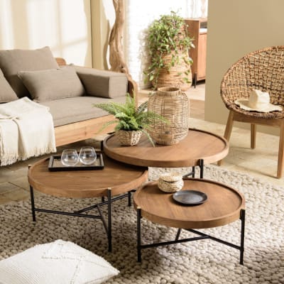 Set de 3 tables basses tripodes rondes