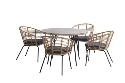 Set de repas 4 personnes résine effet rotin et acier gris anthracite