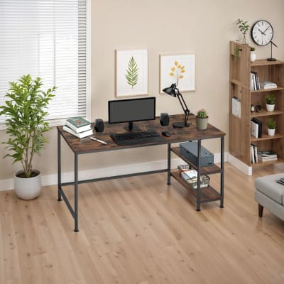 Bureau style industriel étagère en panneau aggloméré bois foncé